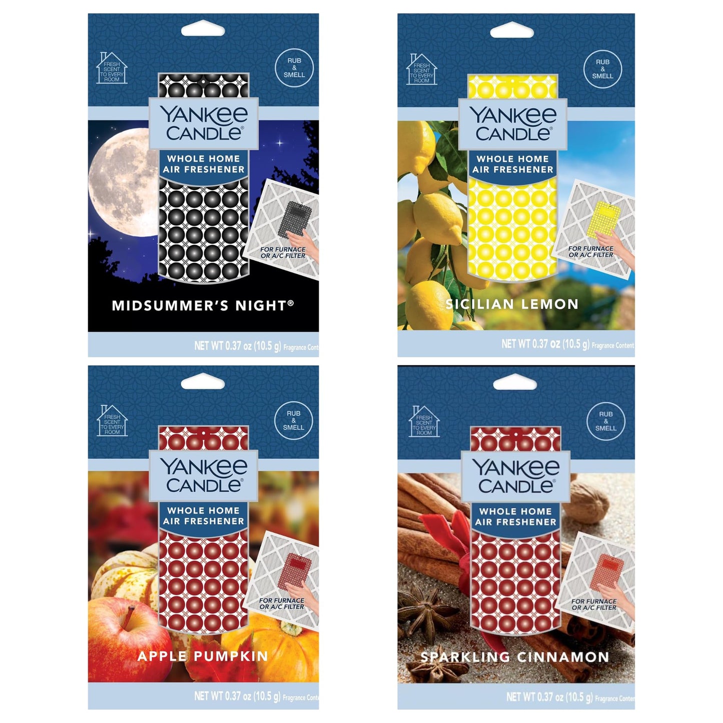 Yankee Candle Whole Home Air Freshener Variety Pack (Midsummer's Night, Sparkling Cinnamon, Apple Pumpkin, & Sicilian Lemon) (3ea / Pack of 12)