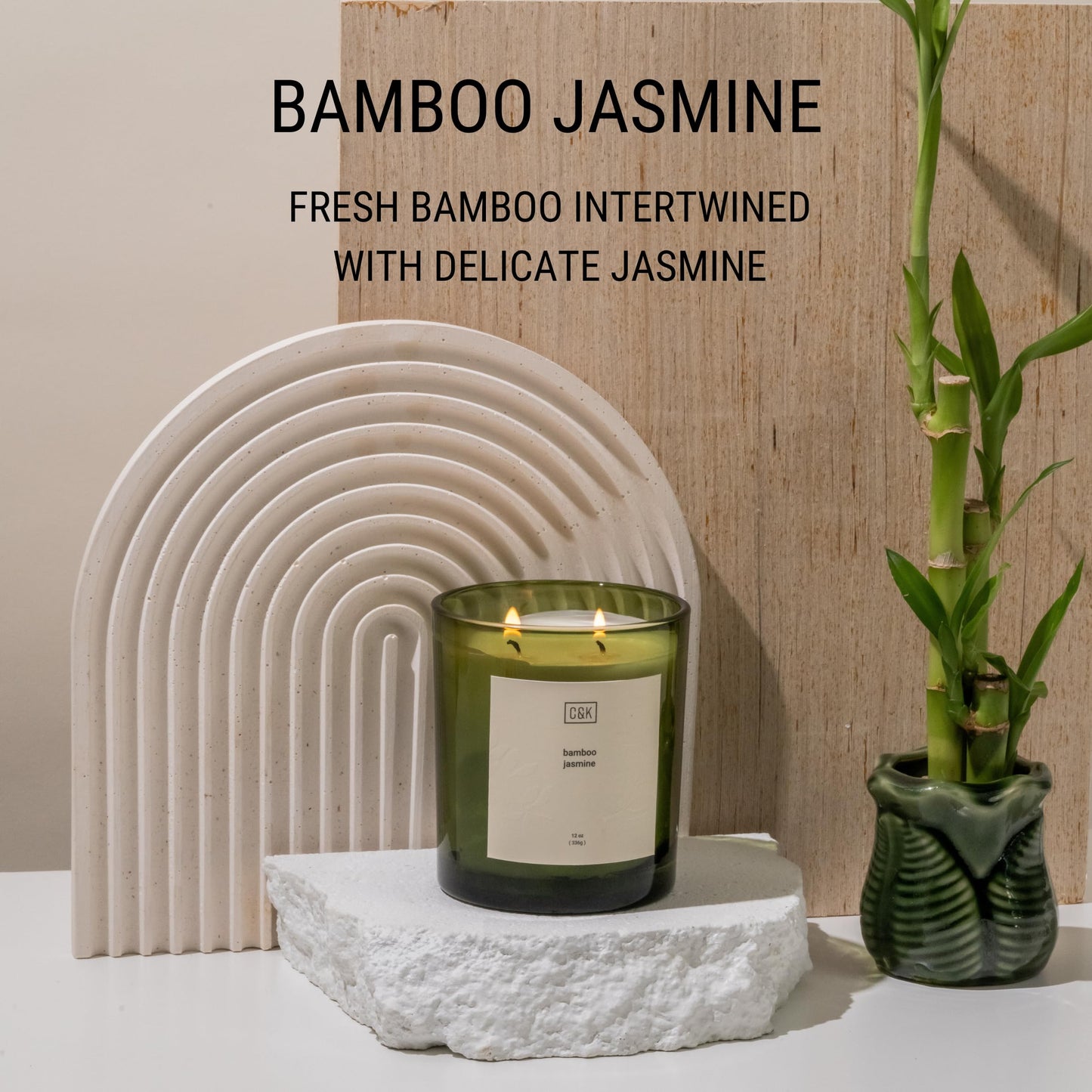 Craft & Kin 12oz Bamboo Jasmine Candle for Home | Premium Green Scented Candles for Men | Winter Candles Made with Natural Soy | Holiday Candle Gifts for Men and Women | Nature Collection