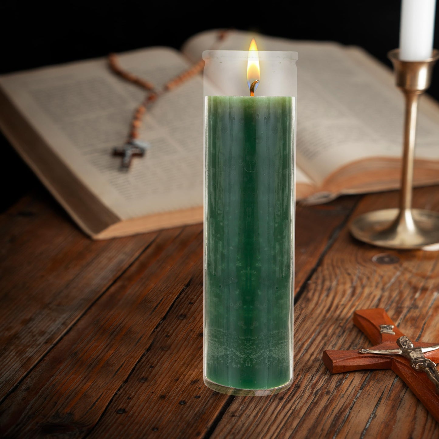 Mega Candles 6 pcs Unscented Green 7 Day Glass Container Devotional Prayer Candles, Premium Wax Candle 2 Inch x 8 Inch, Sanctuary, Vigils, Prayers, Blessings, Religious, Memorials, Remembrance