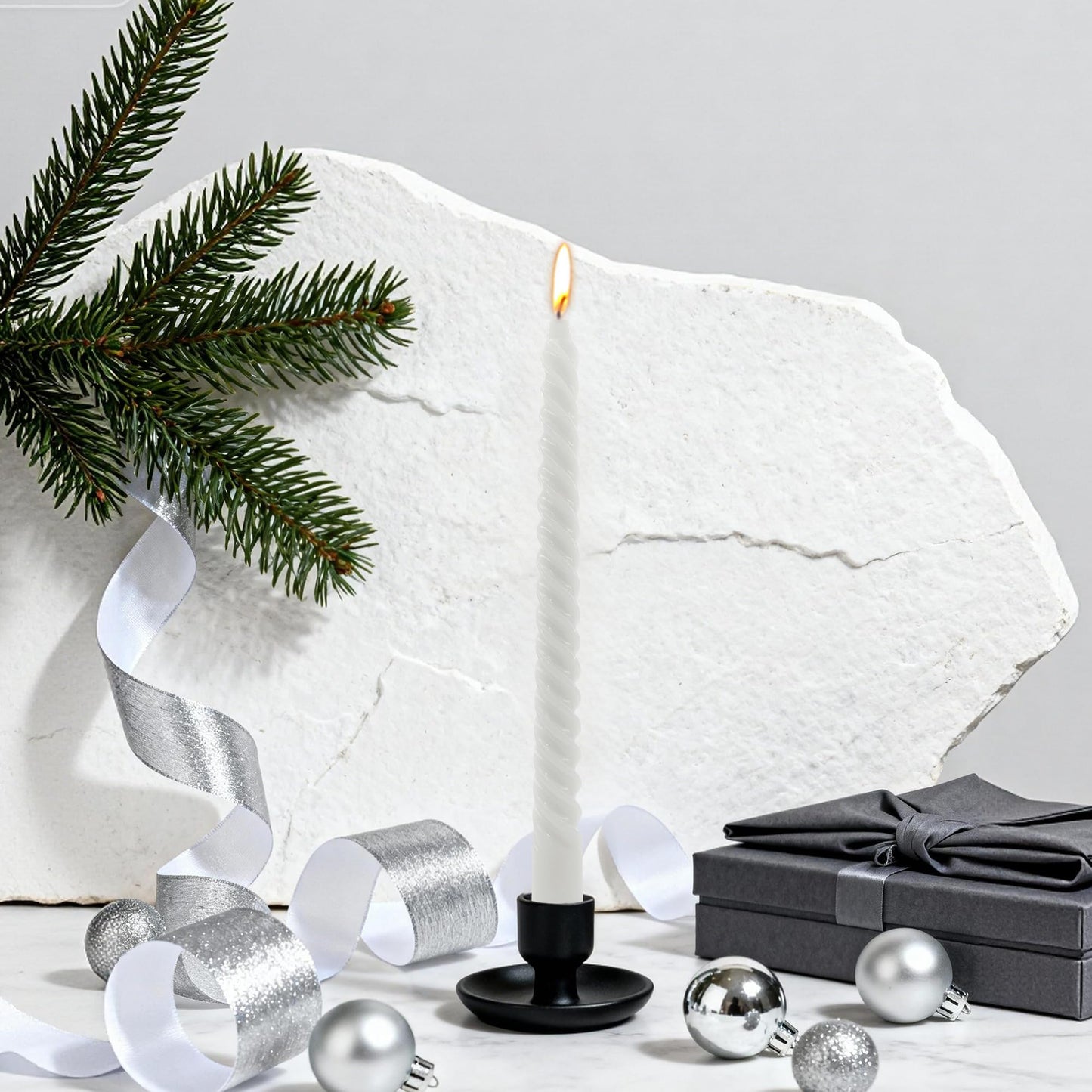 8 Pack 10 Inch Smoke-Gray Spiral Taper Candles Long Burning Dripless Candles for Party Dinner Home Decor Wedding and Celebrations