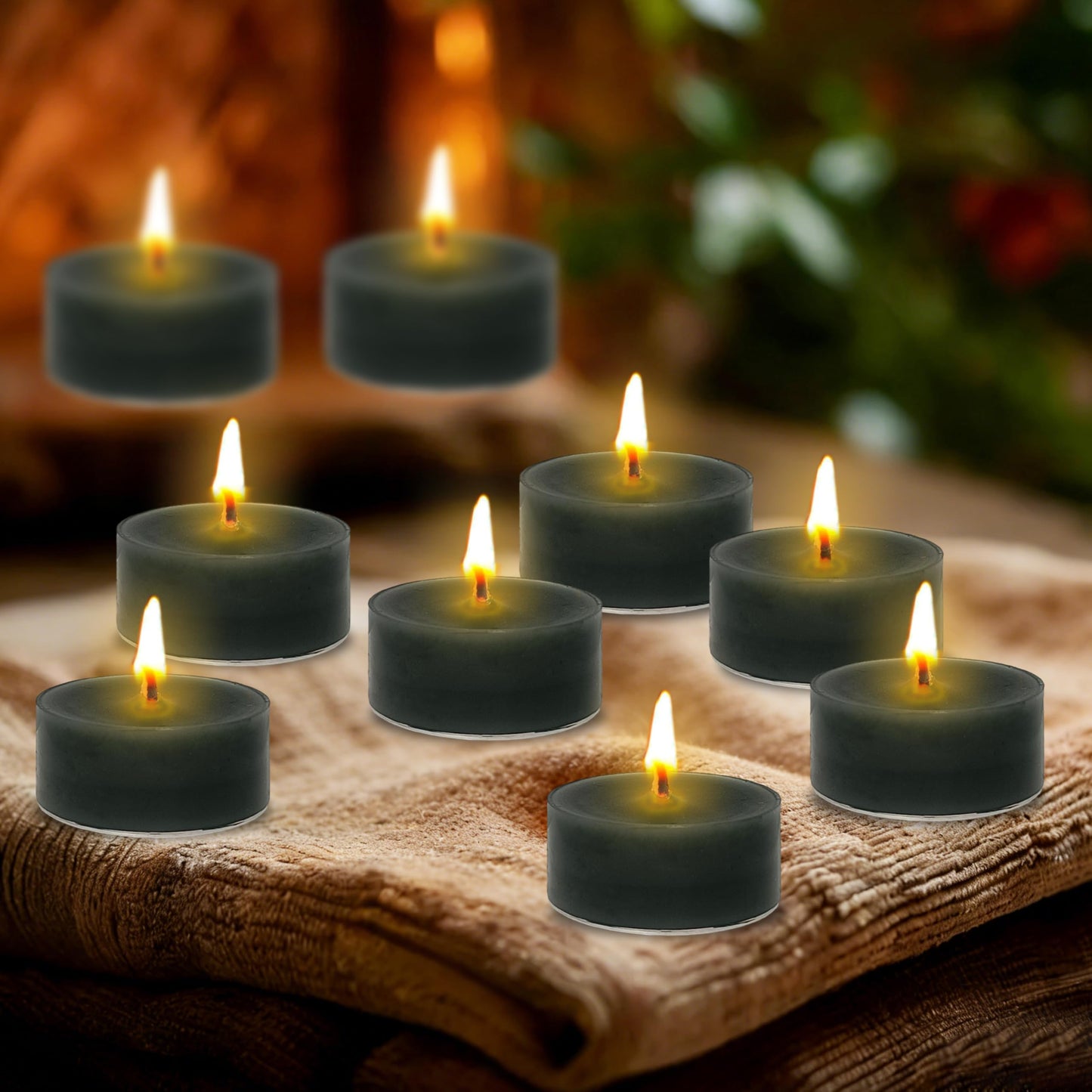 Sandalwood Scented Tea Light Candles 24 Pack Black Hand Poured Smokeless 4 Hours Clean Burning Small Round Clear Cups Tealight Candles for Romantic Dinners Wedding Centerpieces Cozy Evenings
