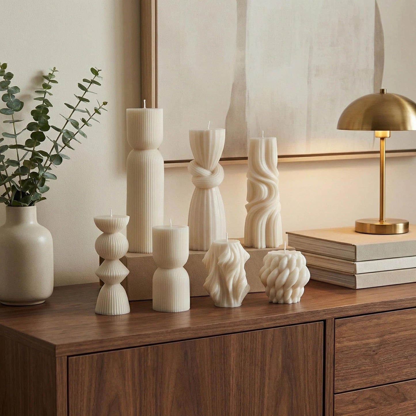 7-Pack Pillar Candles - Soy Wax Handmade Ribbed Candles for Home Decor, Housewarming Gift, Shelf & Table Decor - Aesthetic Modern Candles Set (White)