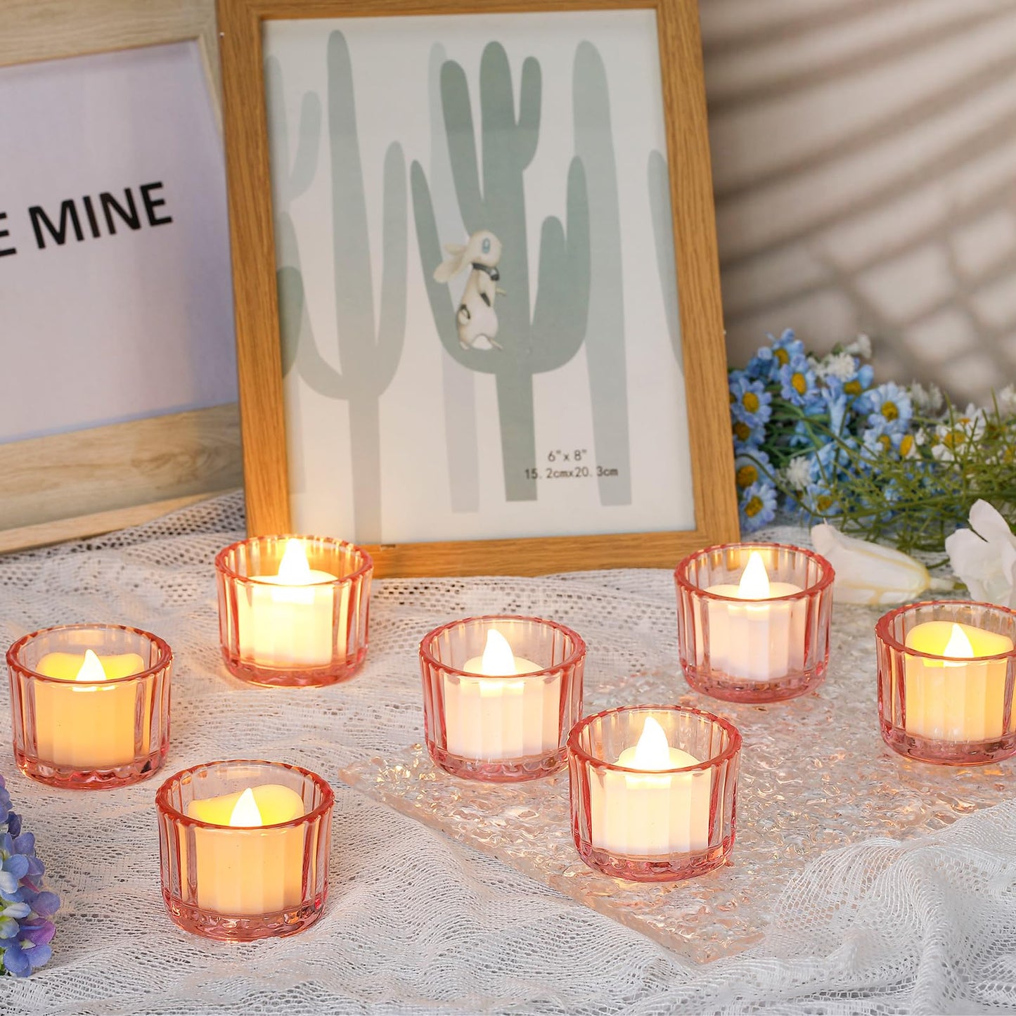 Mumufy 50 Pcs Glass Tealight Candle Holder Ribbed Votive Candle Holder for Centerpiece Wedding Proposal Spa Aromatherapy Meditation Home Decor (Pink)