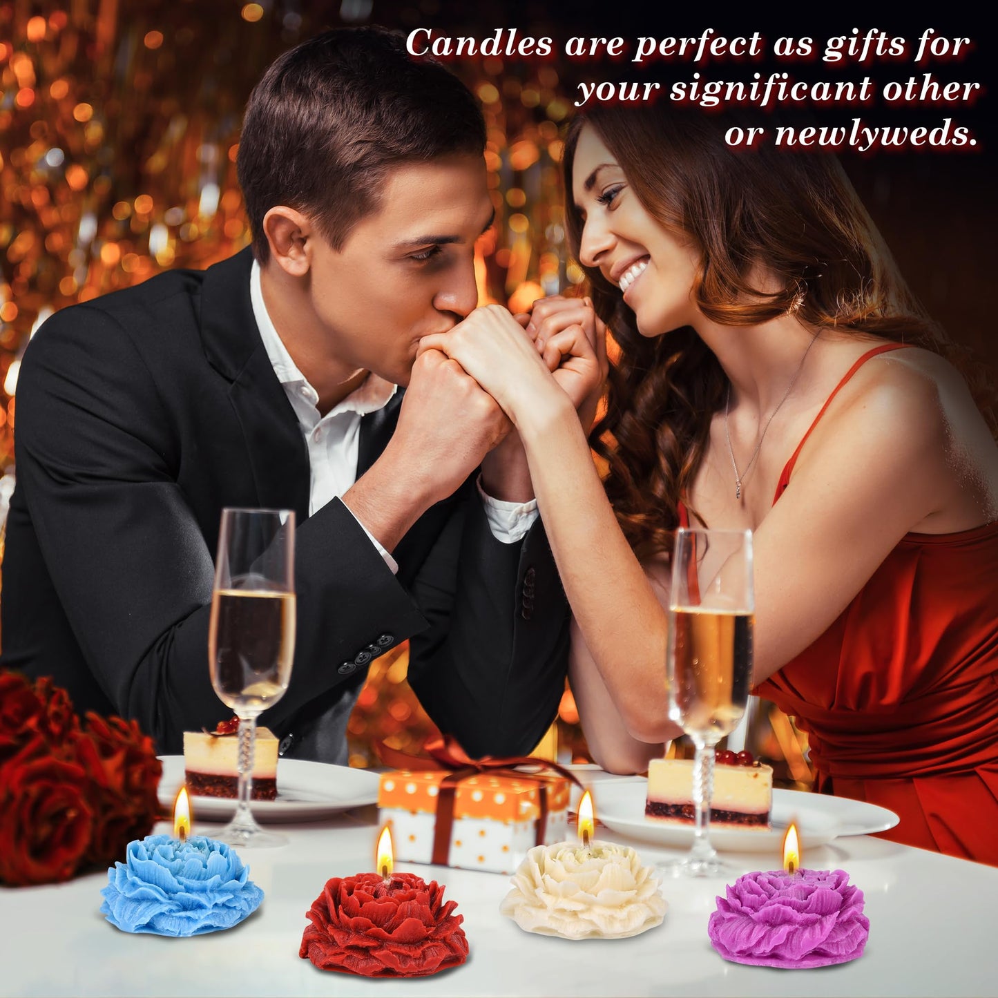 SUPXYC 4PCS Low Temperature Candles, Low Heat Body Safe Candles Wax Play for Adult, Romantic Wax Play Candles, Flower Shaped Scented Candles for Couples Date Night(3.1 Inch, Flower Fluorescence)
