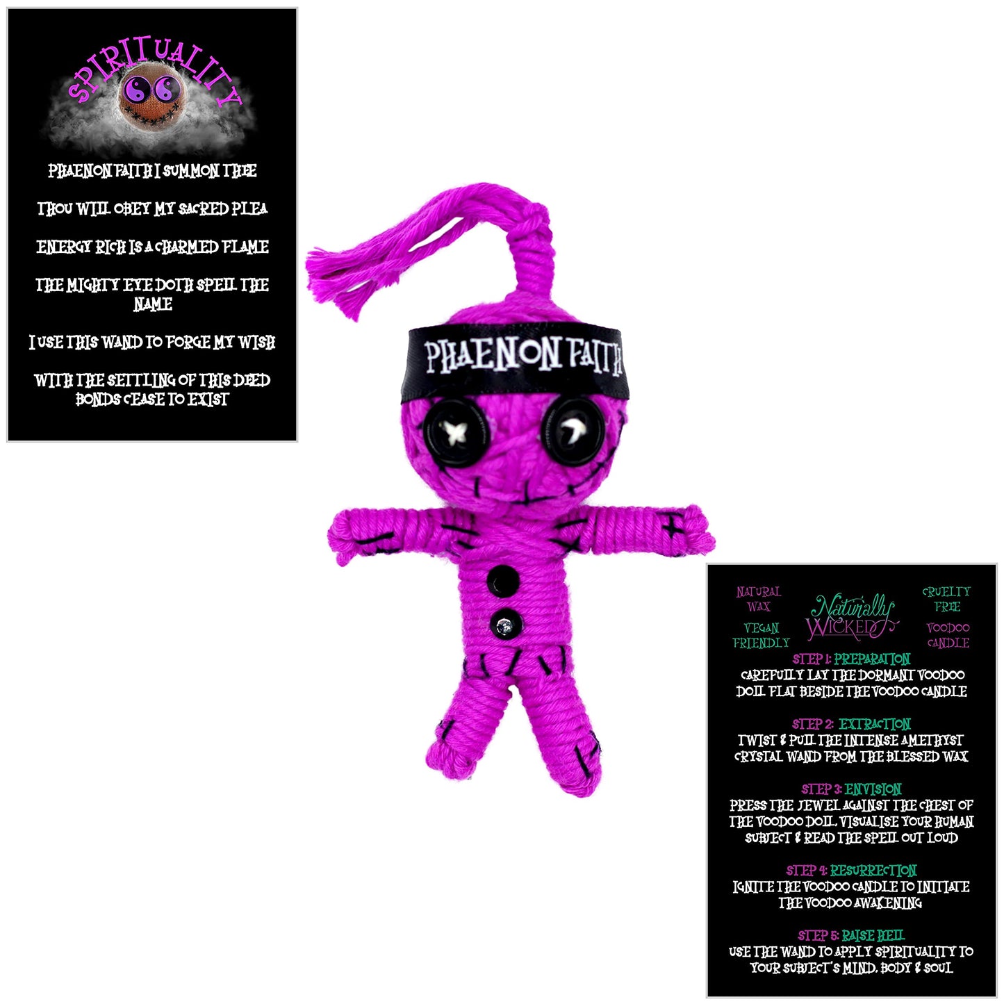 Naturally Wicked Voodoo Spirituality Candle Set - Inc. Voodoo Doll, Crystal, Wood Wick, Raspberry Ritual Scent & Gift Box