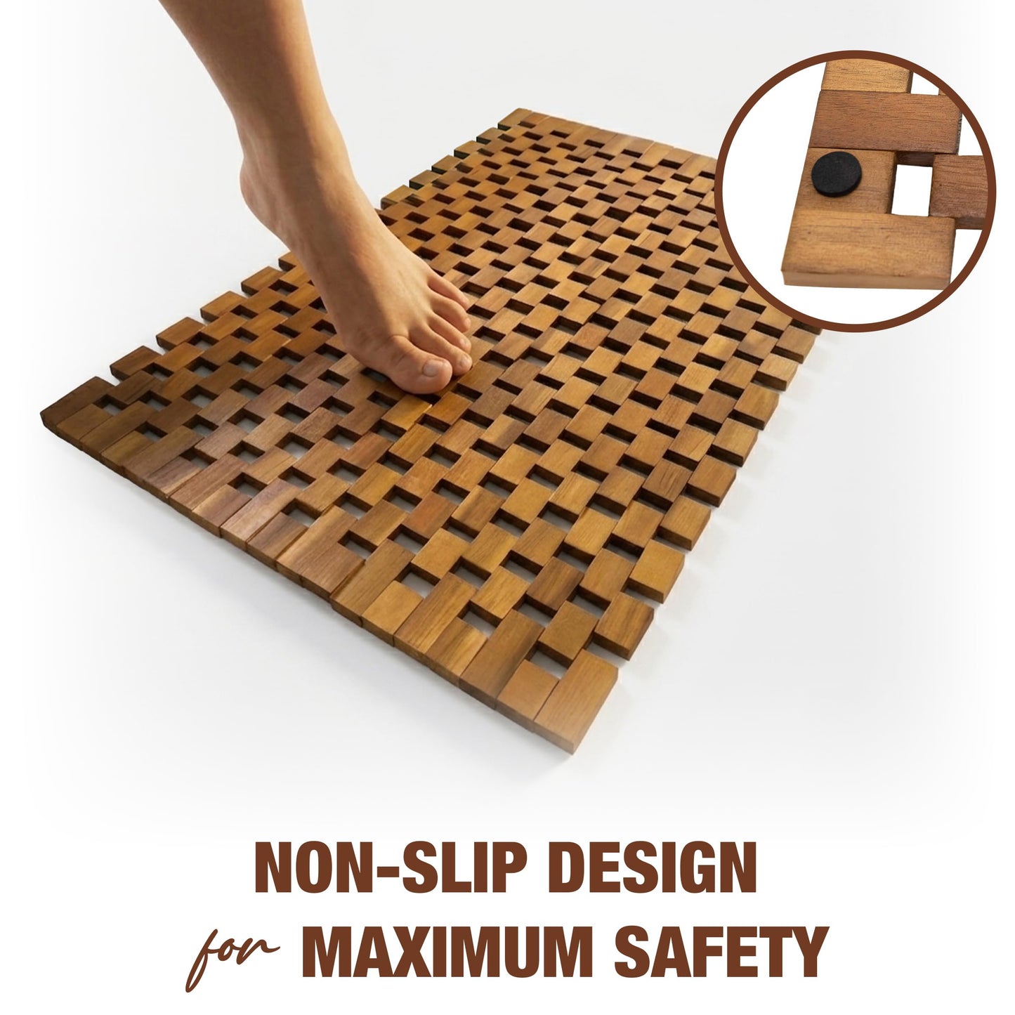 GREEN ALLUVIUM Acacia Wood Bath Mat - Non Slip Sturdy Wooden Shower Mat - Spa, Sauna, Cold Plunge, Camping, Bathroom Décor, Wood Door Mat 20" x 32"