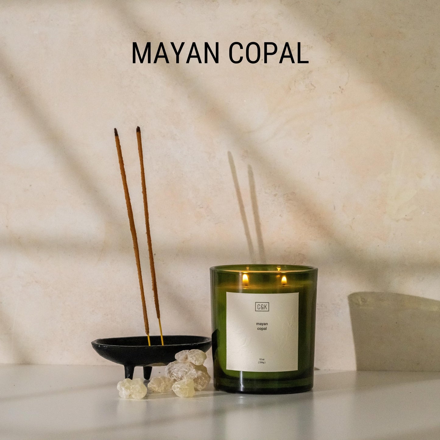 Craft & Kin 12oz Mayan Copal Scented Candles for Home | Premium Green Scented Candles for Men | Made with Natural Soy | Winter Candles Gifts for Men and Women | Nature Collection