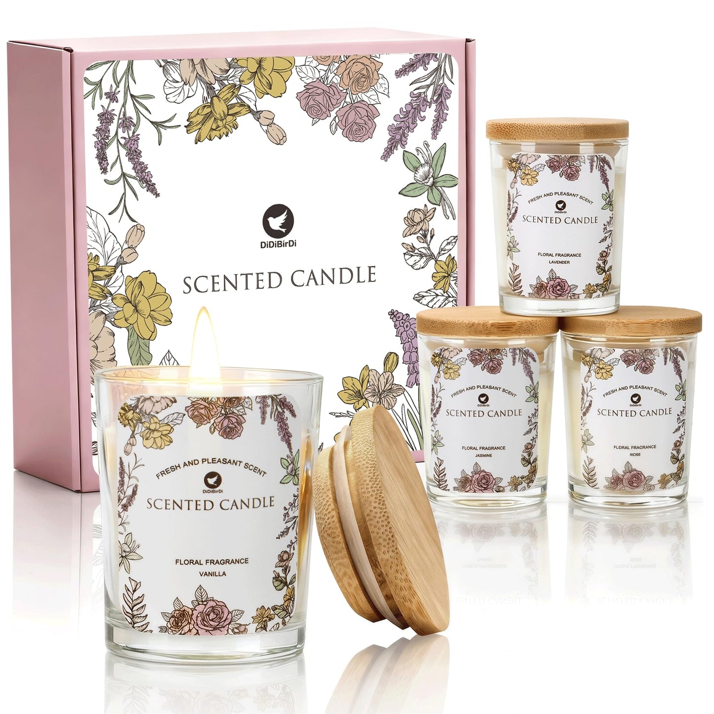 99BOX Scented Candle Set 4 Pack,Soy Wax Candles— Rose, Vanilla, Jasmine, for Birthdays, Weddings, or Any Romantic Moment of Relaxation