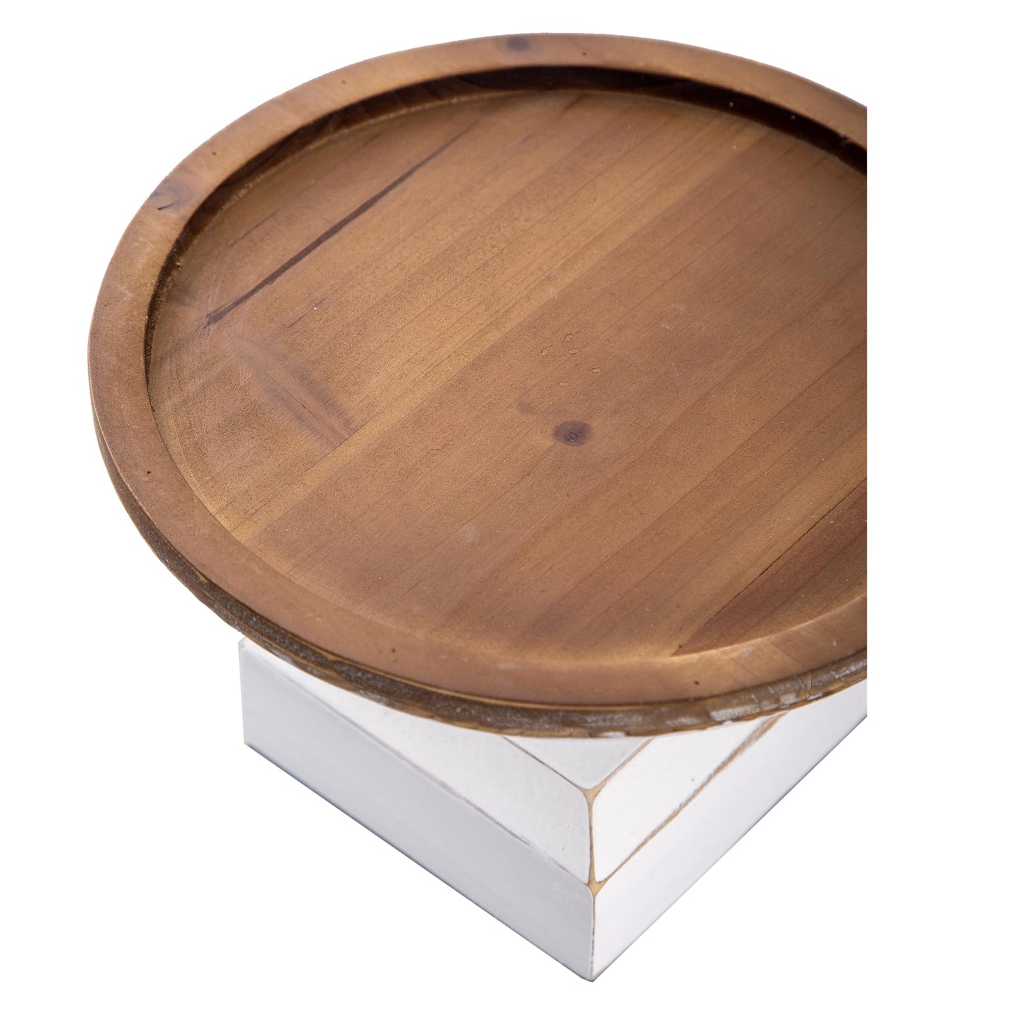 SOFE Round Wood Cake Stand Rustic - 9 Inch White Cake Pedestal Stand - Cake Plate Stand Display Riser for Dessert Table - Candle Holder Tray for Birthday, Parties, Wedding