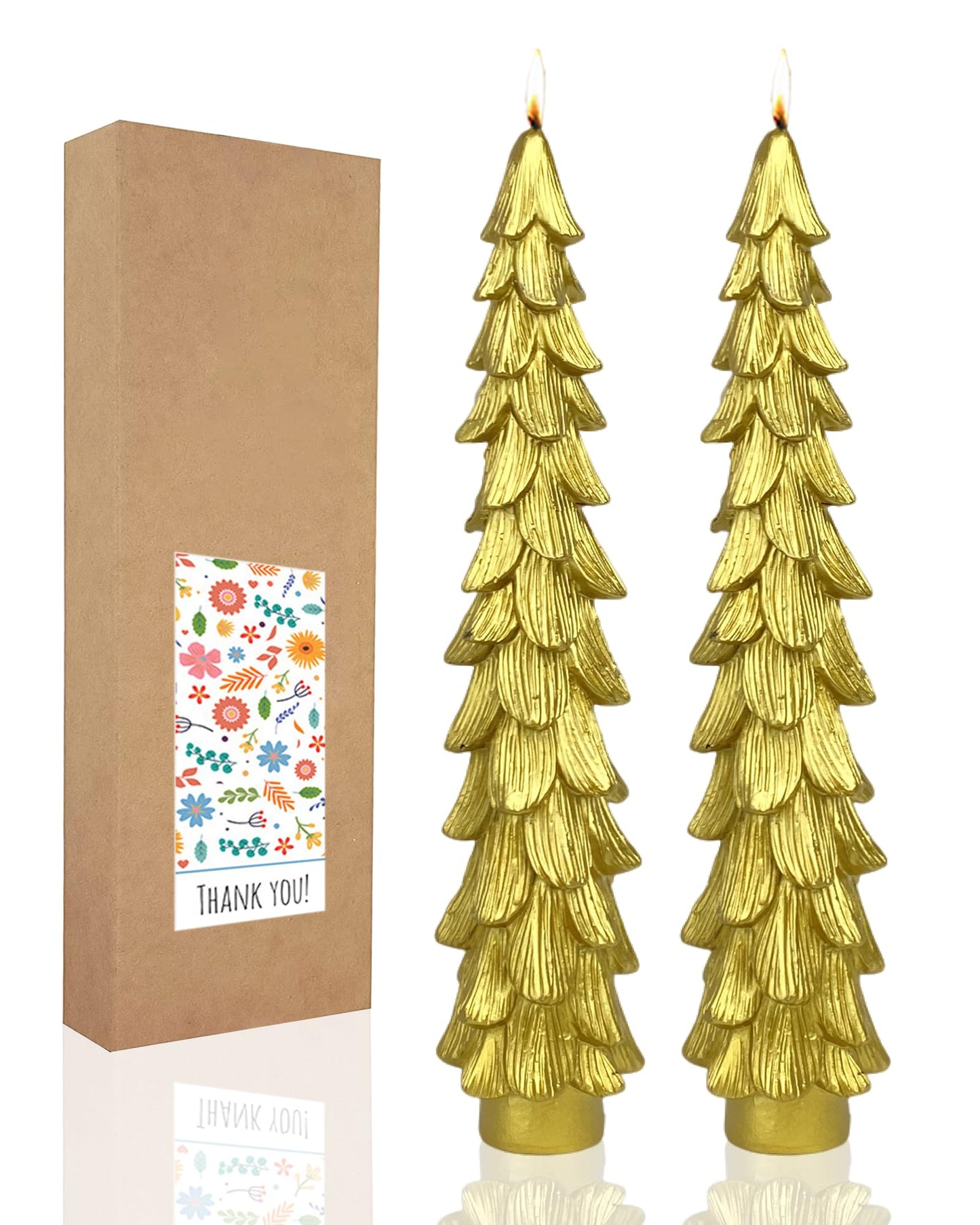 LPUSA Christmas Tree Taper Candles Gold Spruce Candles，Christmas Decor Decoration,Set ot 2,(Gold) 10.5inch