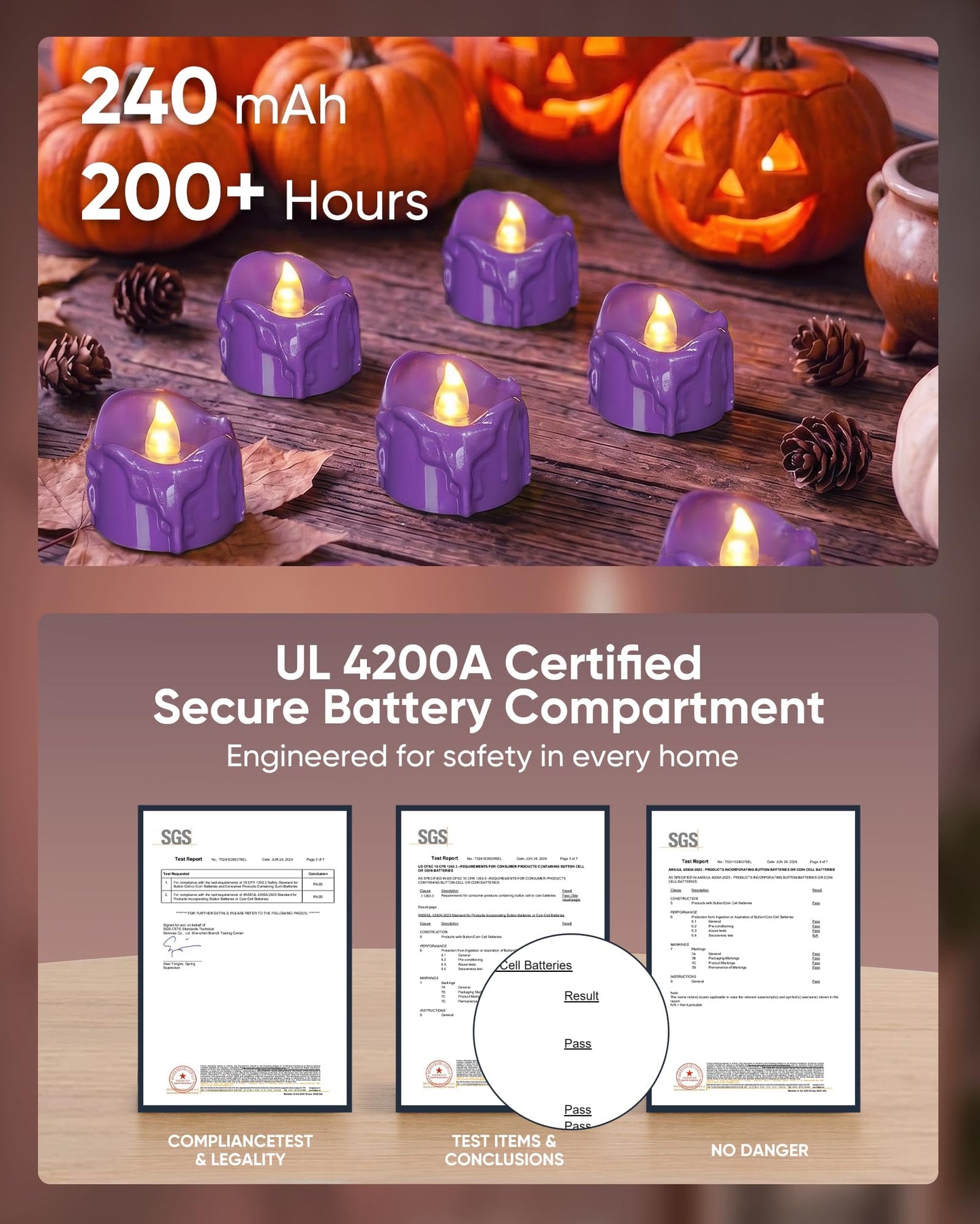 Homemory 24 Pack Purple Dripping Flameless LED Tea Lights, 1.58" x 1.2" Battery Operated Flickering Fake Candles, 200+ Hours Electric Votive Tealights for Wedding, Halloween, Christmas Centerpieces