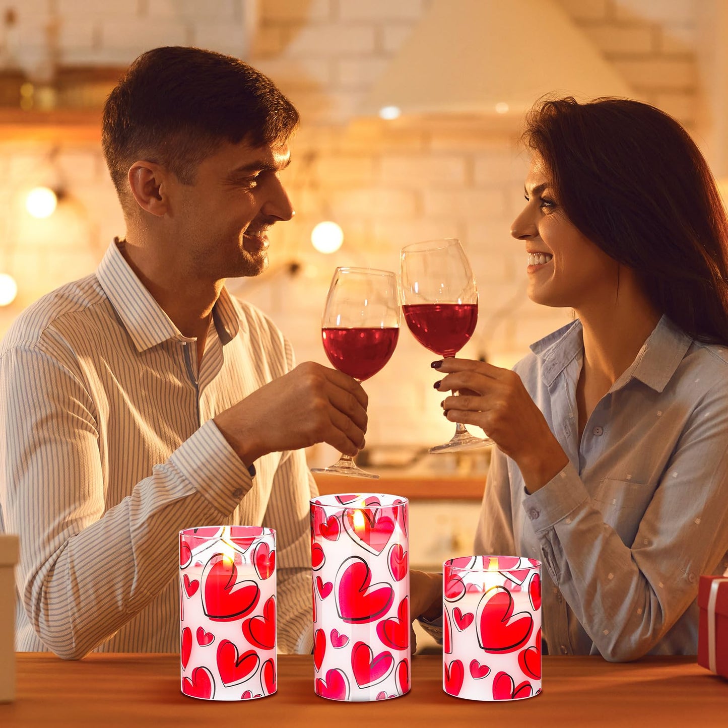 VIHOSE 3 Pcs Valentine LED Flameless Candles Romantic Heart Battery Operated Pillar Candles for Romantic Night Valentine's Day Gifts Proposal Anniversary Festival Gift Table Centerpiece Decor(Heart)