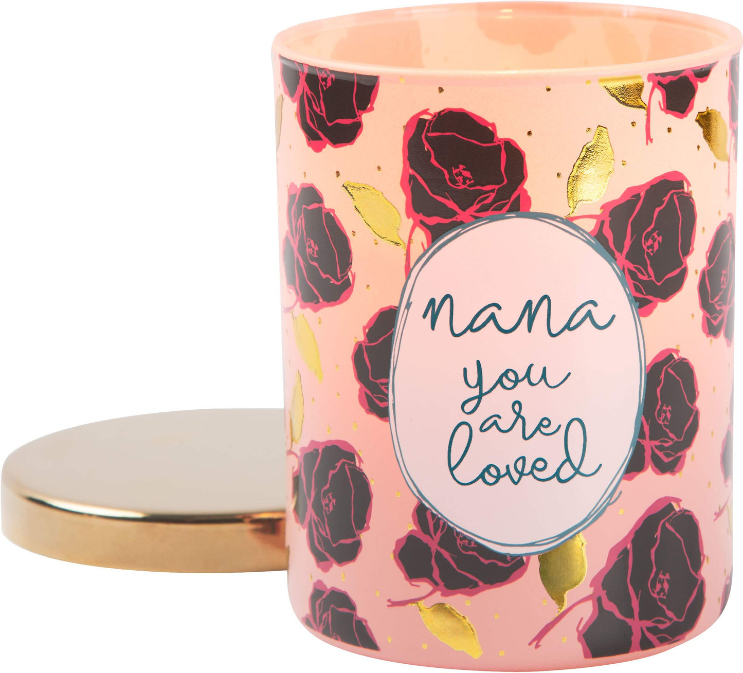 Pavilion Gift Company 28119 7 Oz 100% Soy Wax Glass Jar Candle with Metal Lid-Fresh Cotton Scent Nana You are Loved, Pink