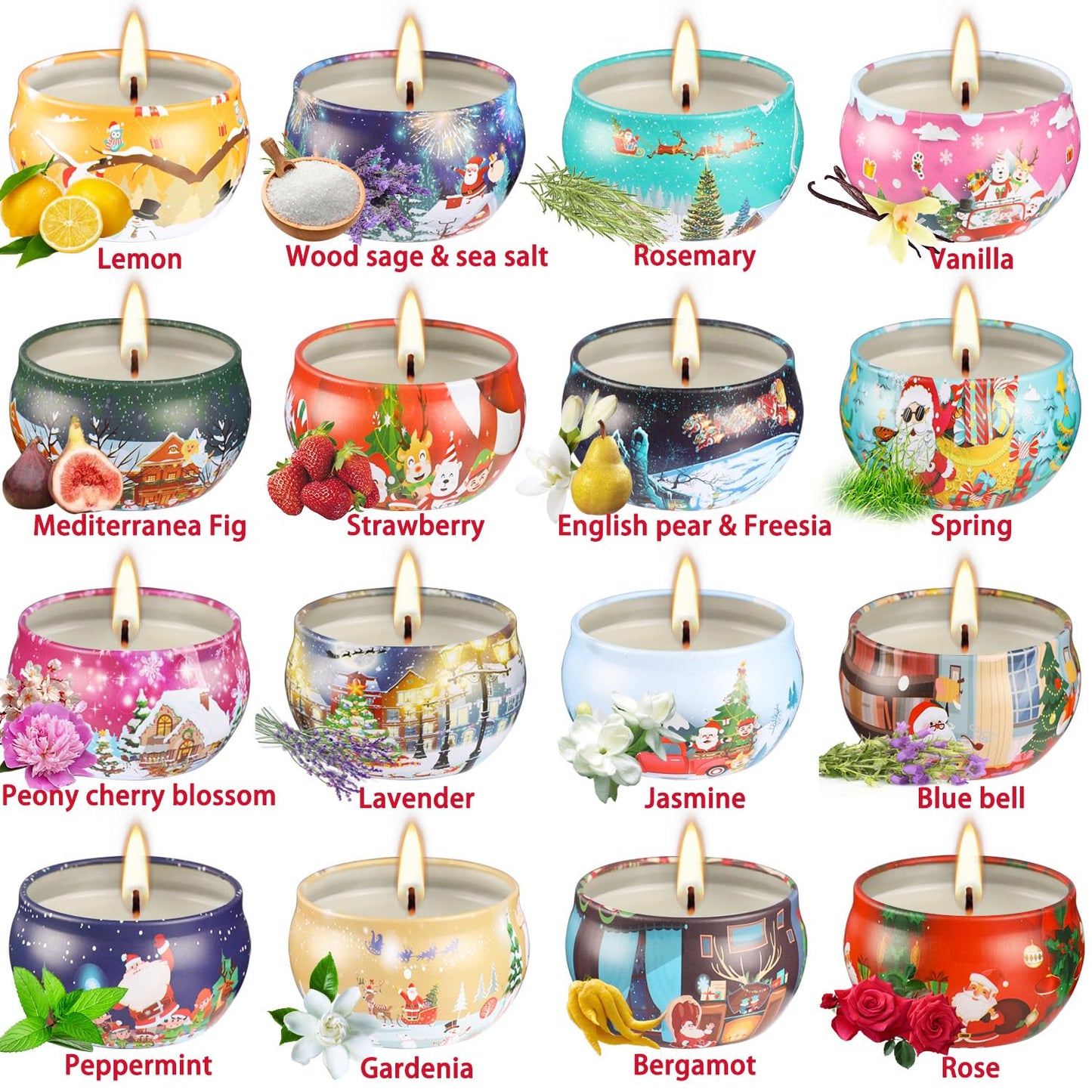 Pliadvbu 16Pack Christmas Candles Gift Set, Long Lasting Burning Natural Soy Wax 2.5oz Scented Candles with Essential Oils for Home Scented, Thanksgiving Birthday Gift Christmas