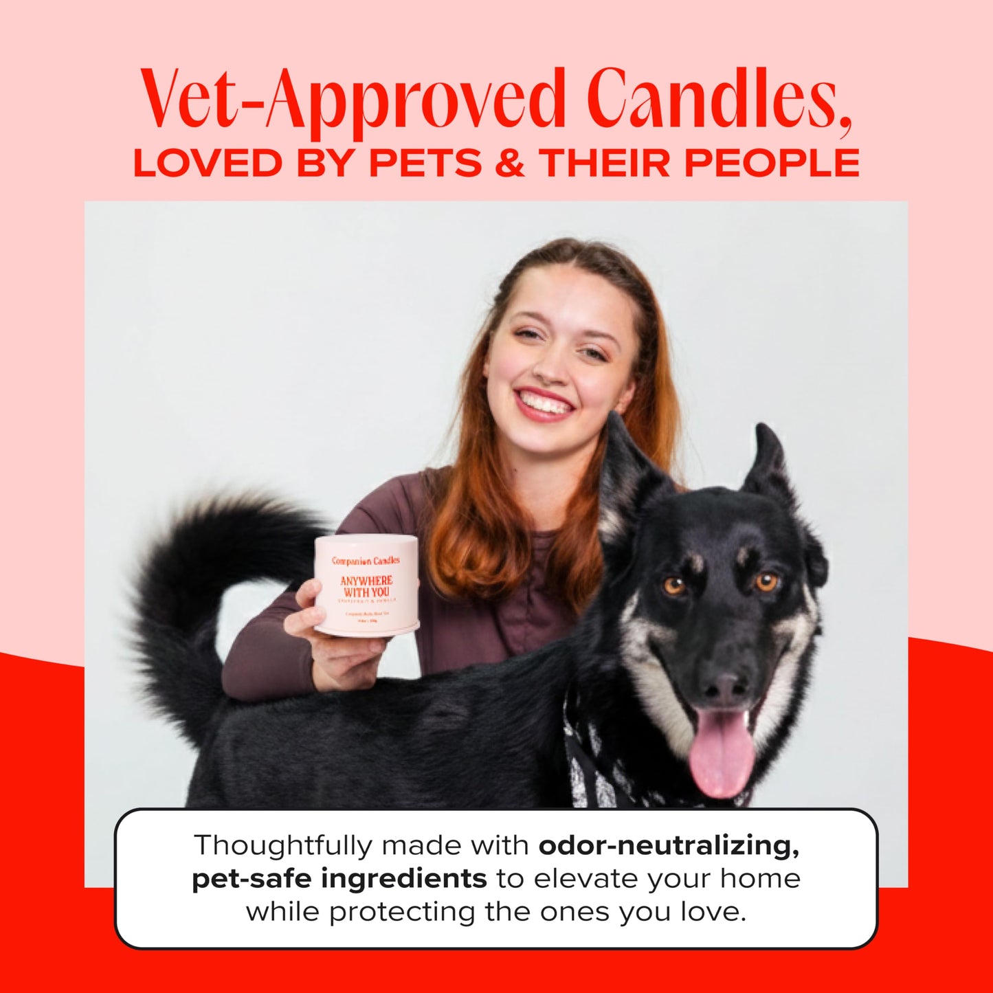 Companion Candles Anywhere with You Pet-Friendly Scented Candle – Grapefruit & Vanilla Fragrance - Coconut Soy Wax Candle with Wooden Wick, Approx. 50-Hour Burn Time, Made in USA, 11.8 oz