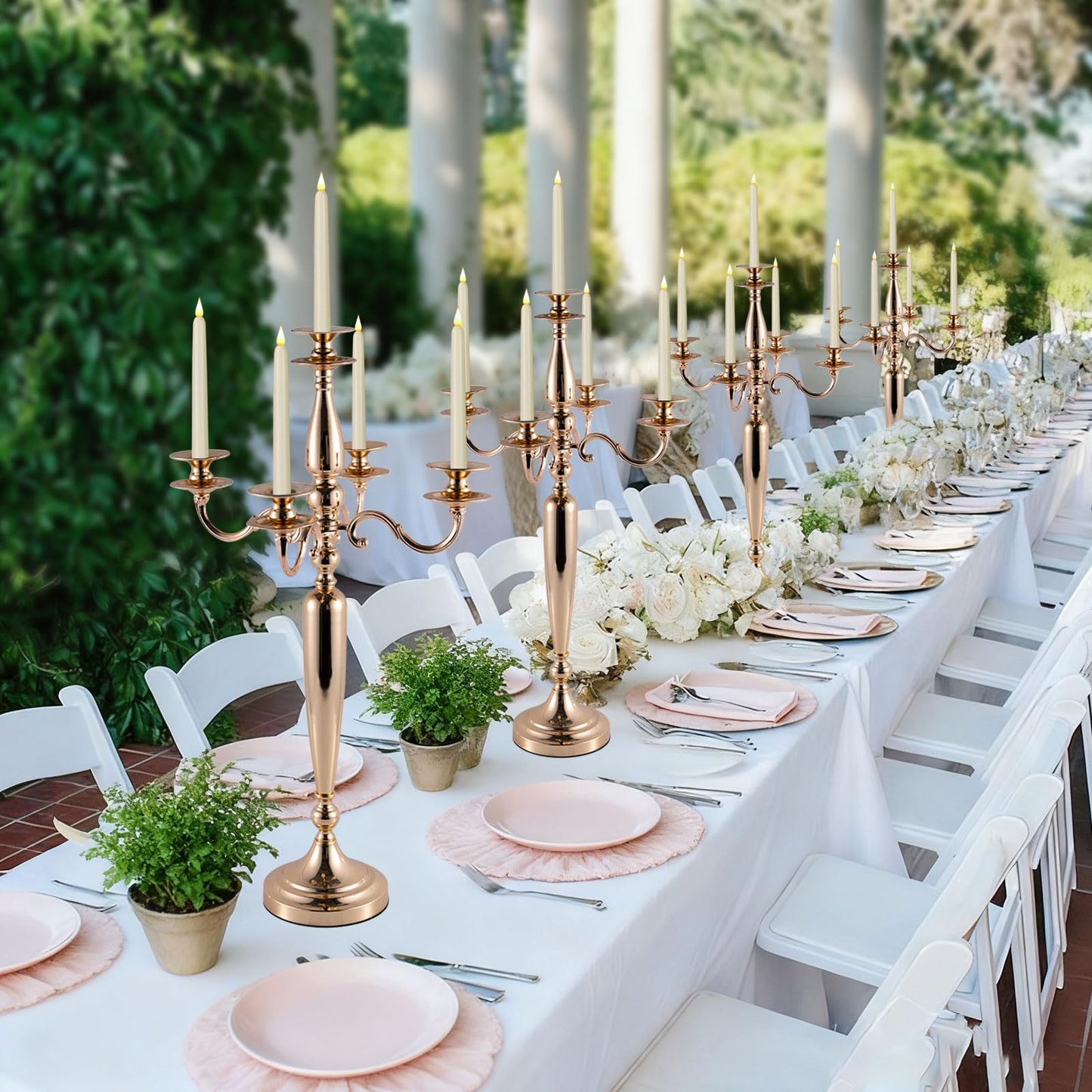 Vincidern 28'' Tall Gold 5 Arm Candelabra Centerpieces for Table, 4pcs Taper Candle Holder for Wedding Decoration, Party, Event, Christmas Candelabra