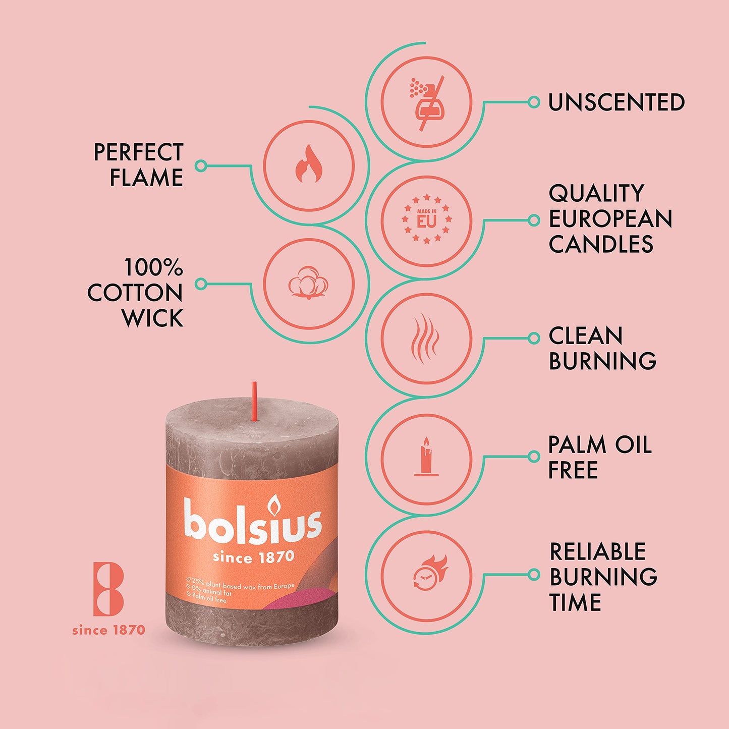 BOLSIUS 4 Pack Taupe Rustic Pillar Candles - 2.75 X 3.25 Inches - Premium European Quality - Includes Natural Plant-Based Wax - Unscented Dripless Smokeless 35 Hour Party and Wedding Candles