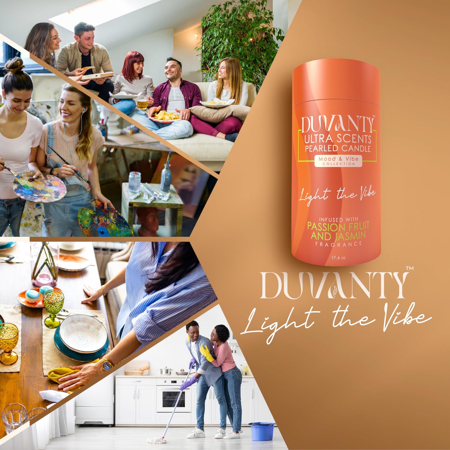 Duvanty Mood & Vibe Pearled Candle Sand with Wicks – Passionfruit & Jasmine Scented Candle for Vibrant Home Ambiance, Decorative Wax Beads & Social Gatherings, 17.6 oz.