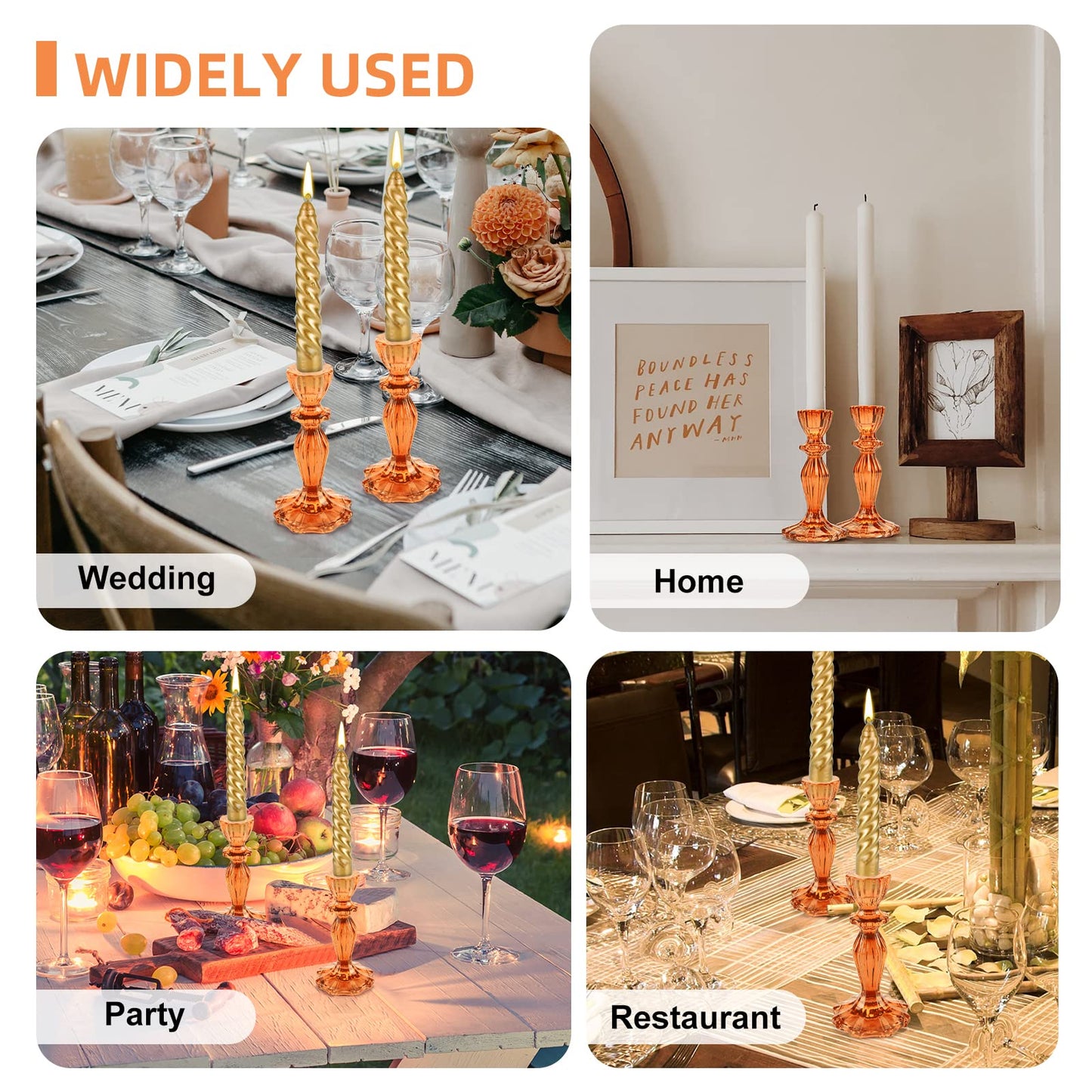 Glass Candle Holders, 2PCS Pillar Candle Holders Decorative Candlestick Holders Table Centerpieces Valentines Wedding Home Decor, Orange