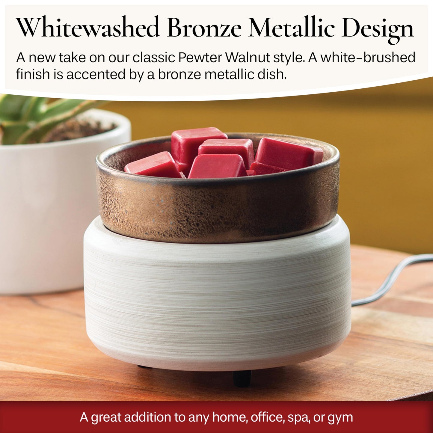 Candle Warmers ETC 2-in-1 Candle and Fragrance Warmer for Warming Scented Candles or Wax Melts and Tarts with to Freshen Room, Whitewashed Bronze