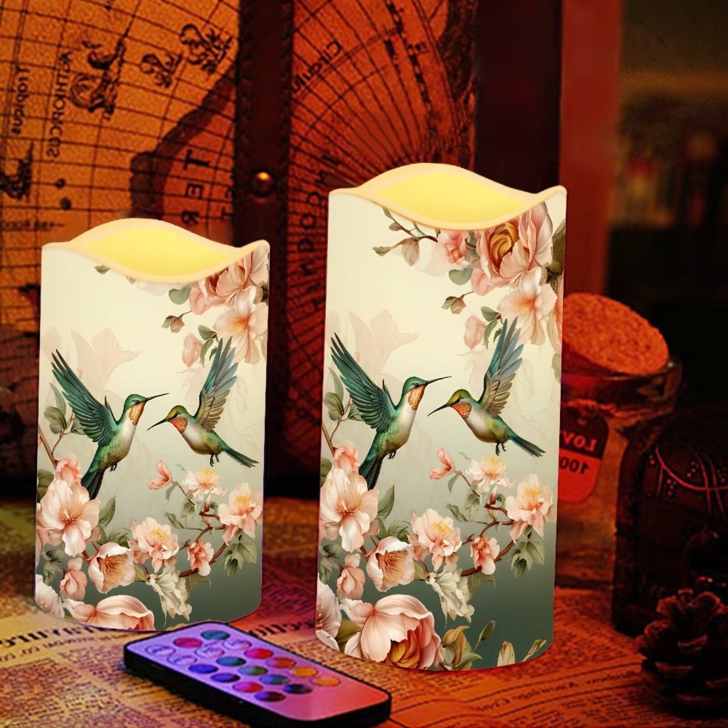 Cozeyat Hummingbird Fake Pillar Candles with Remote 4 Pack Battery Operated Color Changing LED Flameless Candles Waterproof for Indoor Outdoor Beach Wedding