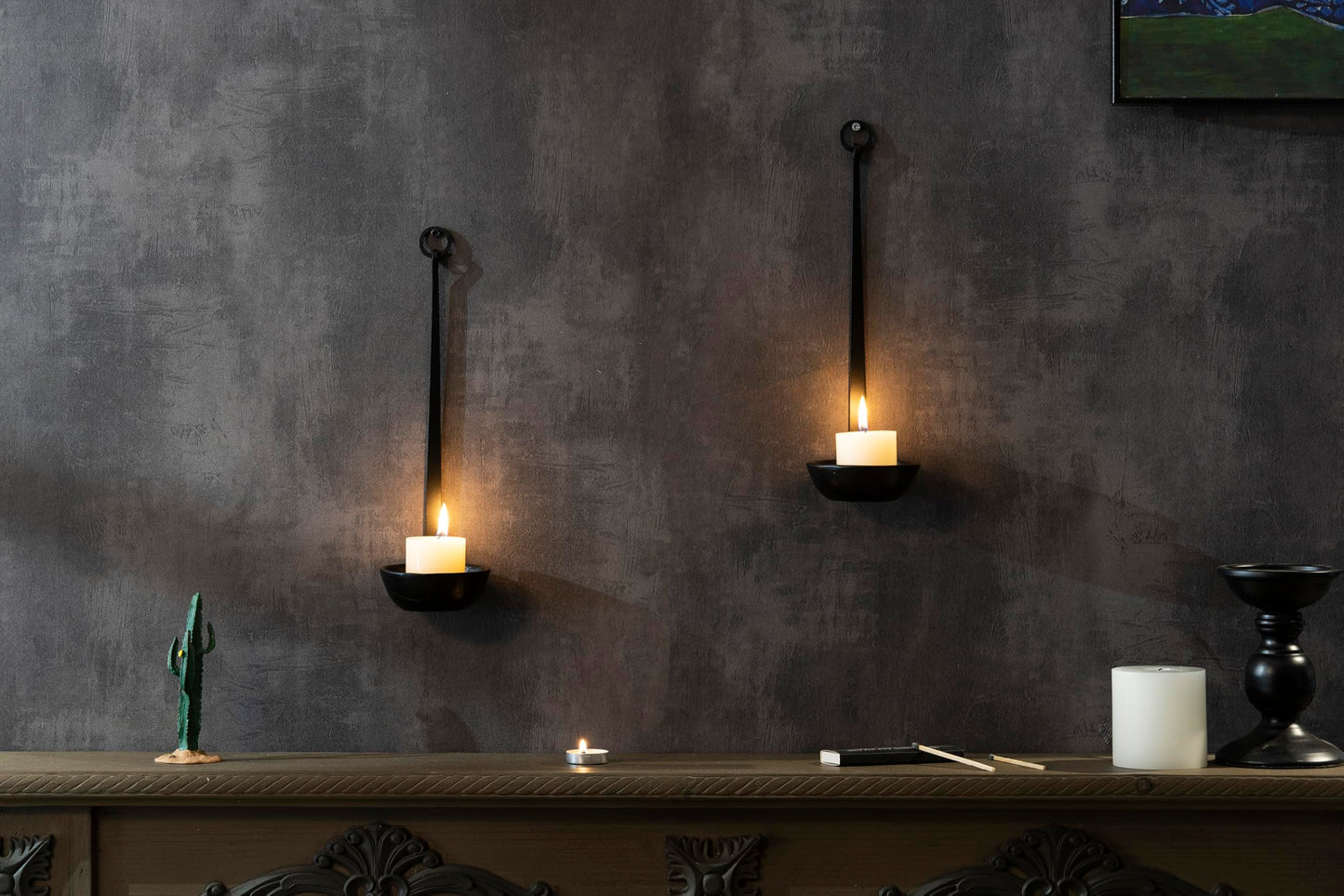 Aimto Wall Sconce Candle Holder Metal Hanging Wall Decorations for Home,Living Room, Bathroom, Dining Room, Set of 2（Black