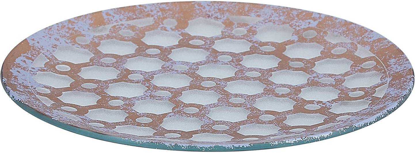 Pavilion - Bronze And Purple Sponge Patterned Frosted Glass Rounded Jar Candle Tray, 7.25 Inch