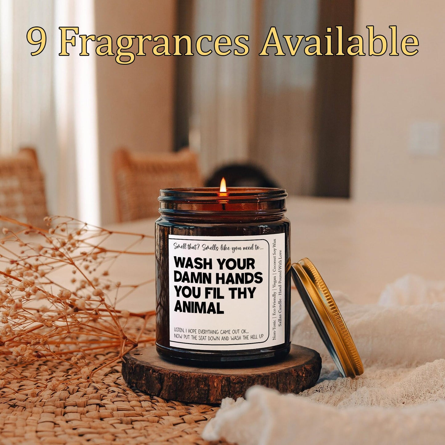 Wash Your Hands Ya Filthy Animal - Funny Bathroom Decor, Poop Scented Candle, 4oz & 9oz Amber Candle, 9 Fragrances