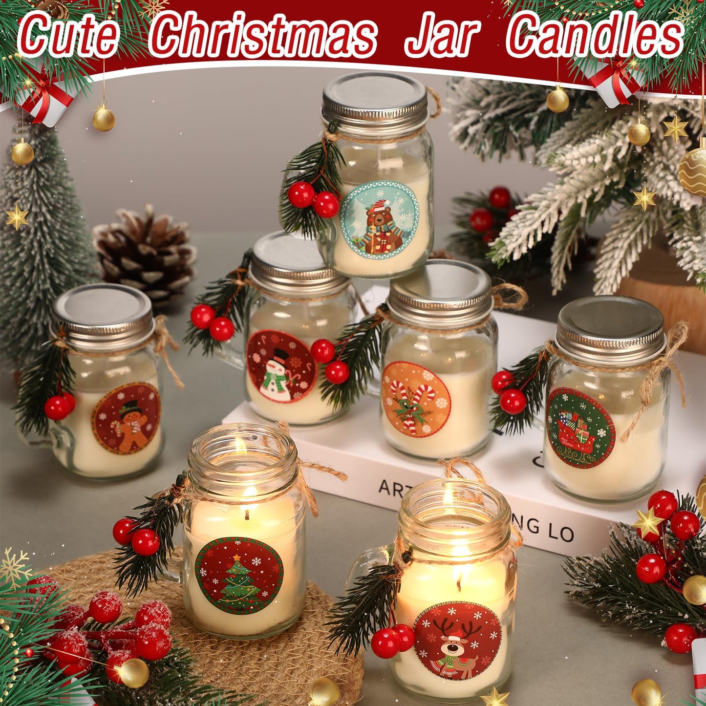 Conelist 12 Pcs Christmas Scented Candle Gift Set 2.6oz 12 Fragrances Soy Wax Aromatherapy Christmas Candles Jars with Pine Needle Berry for Women Home Decorations Birthday Scented Holiday Presents