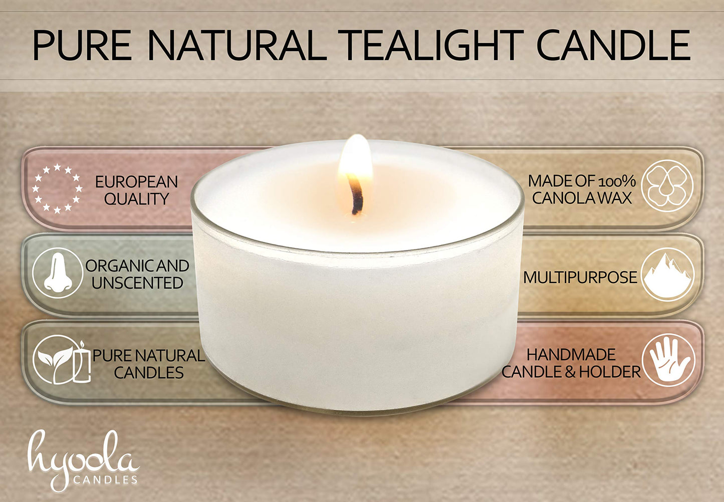 Hyoola Pure Jumbo Tealight Candles - 100% Natural, Non Toxic, Unscented - 10 Hour Burn Time - 8 Pack