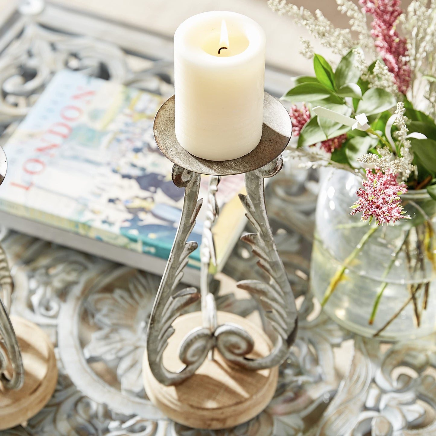 Deco 79 Metal Solid Candle Holder, Set of 3 14", 12", 10"H, Silver