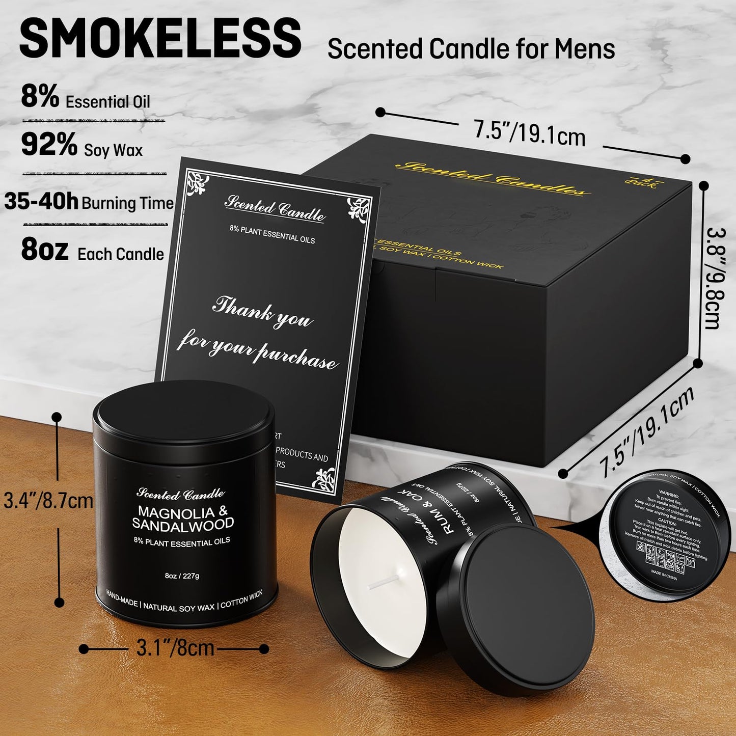 Scented Candles for Men Set - 4 Pack Luxury Soy Wax Candles, 8oz Large Strong Scented Candles, Masculine Essential Oil Candles for Home, Aromatherapy Gift of Dad, Husband, Boyfriend