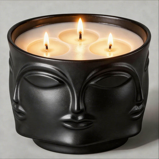 Viyffo 20oz Large Scented Candle - Forest Green Tea, 3 Wick Non Toxic Soy Candles for Women & Men, Unique Funny Matte Black Ceramic Jar, Luxury Home Fragrance, Room Art Décor & Premium Birthday Gift