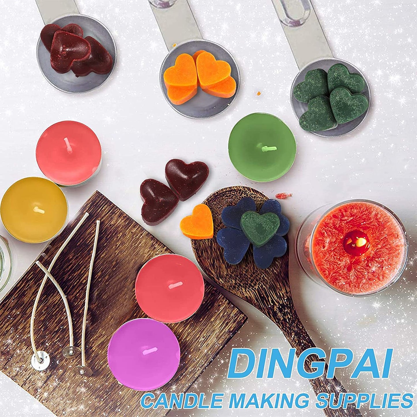 DINGPAI Candle Making Supplies, Complete Soy Candle Making Set Including Candle Make Pouring Pot, Candle Wicks, Wicks Sticker, 3-Hole Candle Wicks Holder, Natural Soy Wax and Spoon