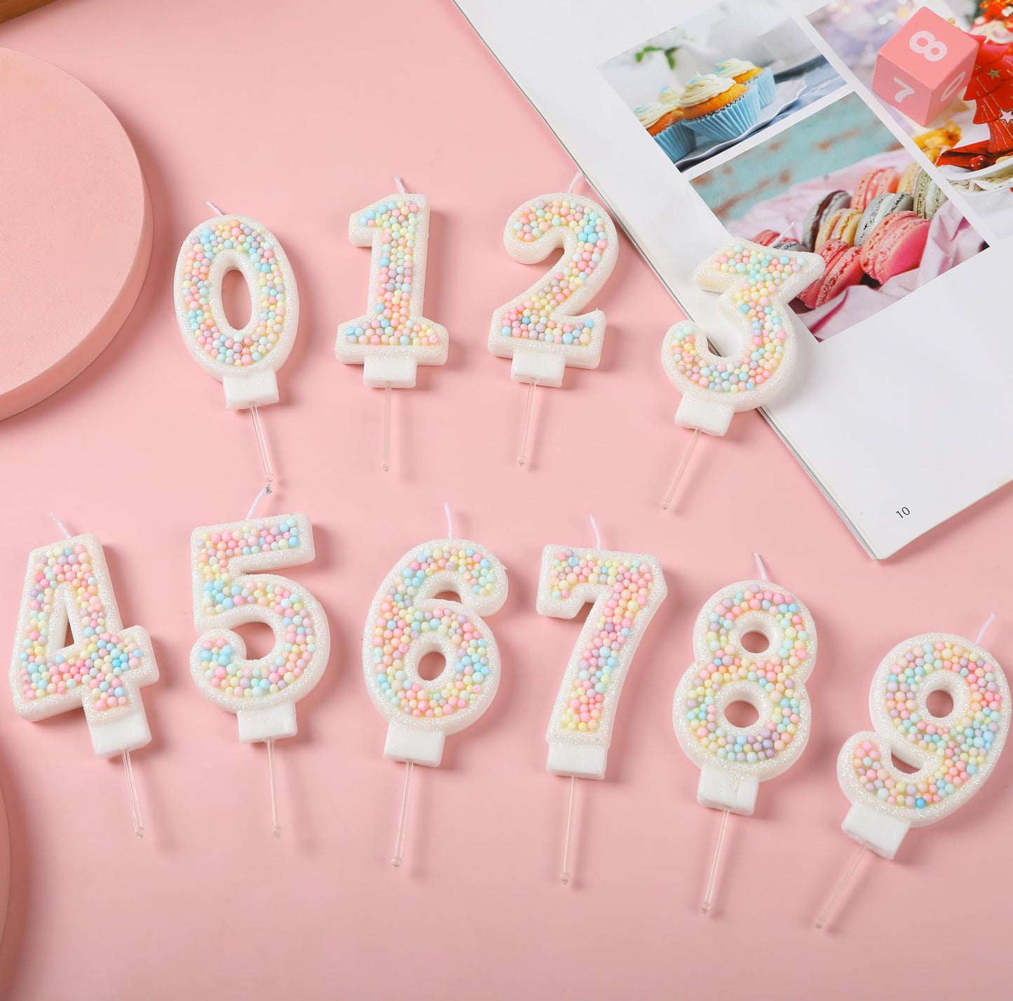 EAKE Sweet 16 Birthday Candle Macaron Glitter 3D Number 16 Candles for Birthday Cakes Girl Women Pastel Theme Sixteen Years Old Birthday Wedding Anniversary Party Cake Decoration