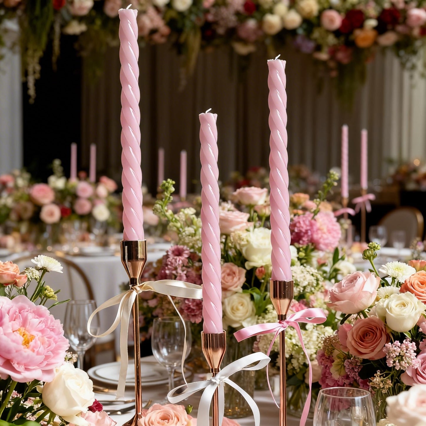 Pink Spiral Taper Candles 10 Inch, 8 Pack Unscented Long Burning Candlesticks for Wedding, Quinceanera, Baby Shower & Party Decor (Blush Pink)