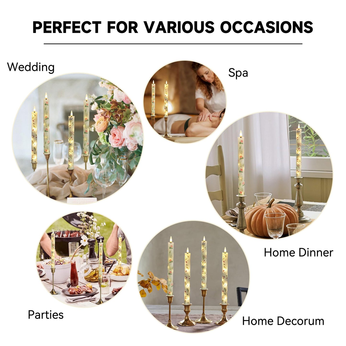 Gedengni Floral Candles Remote Candlesticks-10inches Timer Flickering Battery Operated Candle Chinoiserie LED Taper Candles Lights for Home Wedding Tea Party Windows Decor,3PCS-RFL