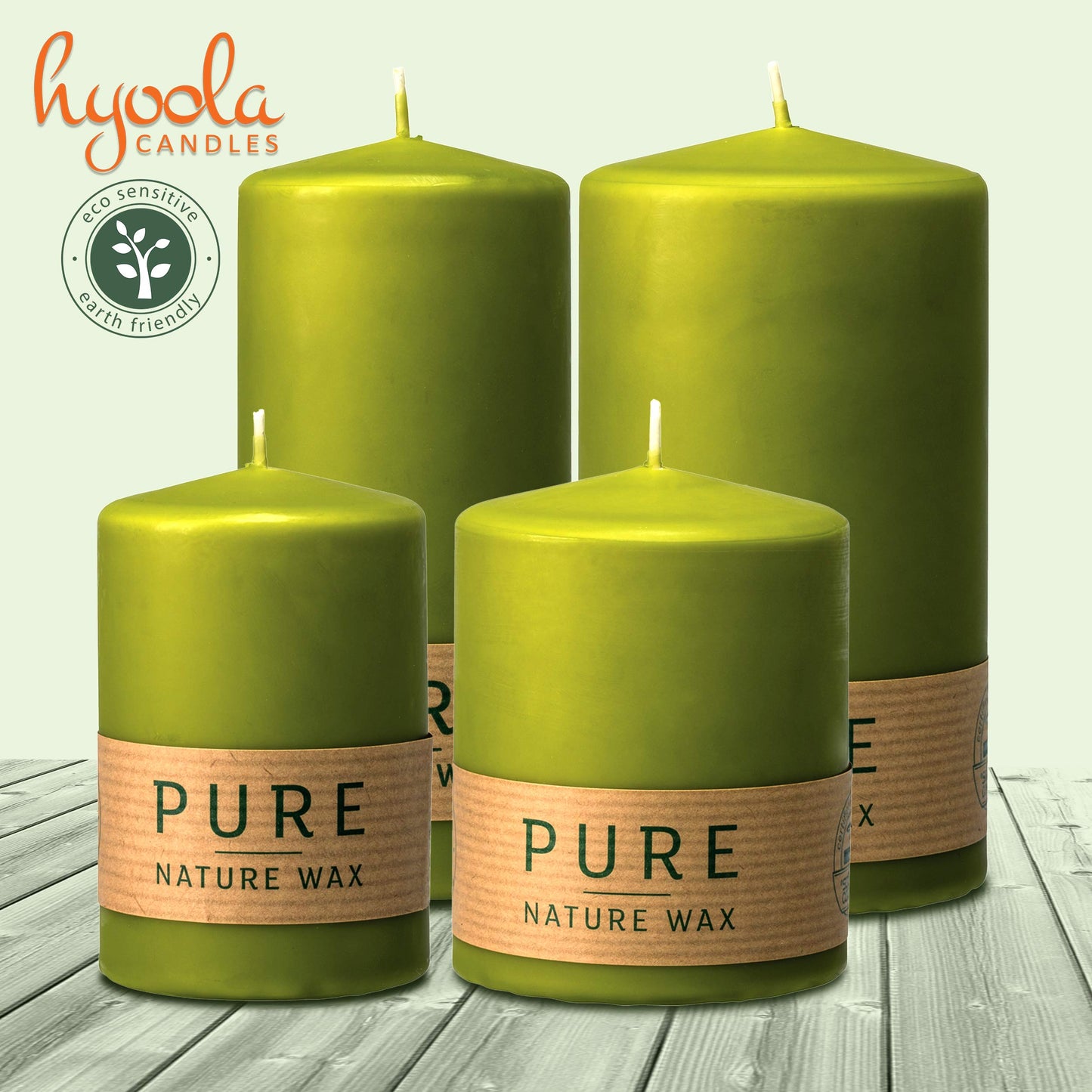 HYOOLA Pure Natural Pillar Candles - Made of 100% Natural Wax - Paraffin Free - 2.3 x 5 Inch - Green Pillar Candles - 4 Pack
