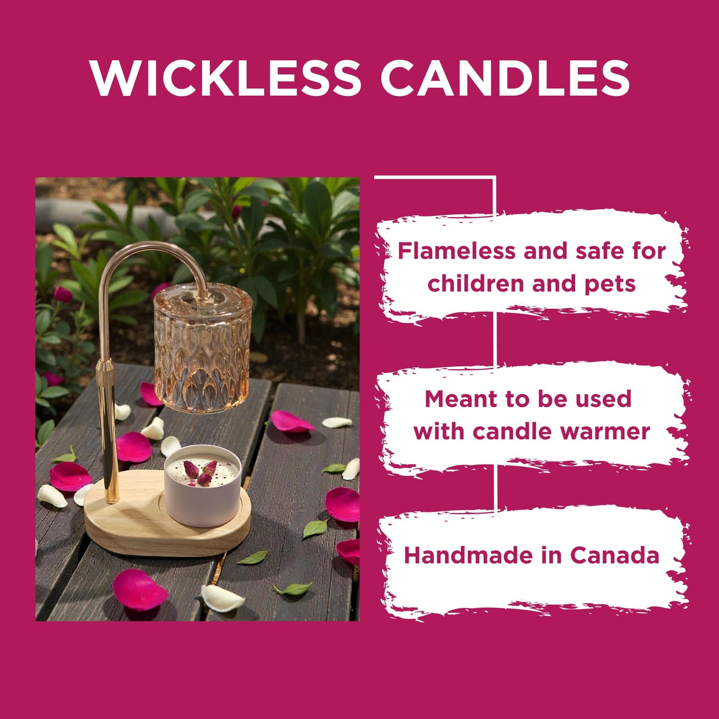 WICKLESS Candle for Lamp Warmer Rose Garden Natural Soy Wax 8 oz Safe for Kids and Animals - Handmade in Canada