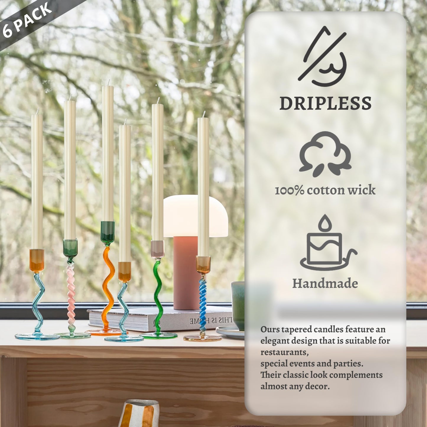 Unscented Taper Candles Dripless Ivory Yellow Long Taper Candles Smokeless 10 Inch Roman Column Design Dinner Candlesticks for Home Decoration Holiday Gifts