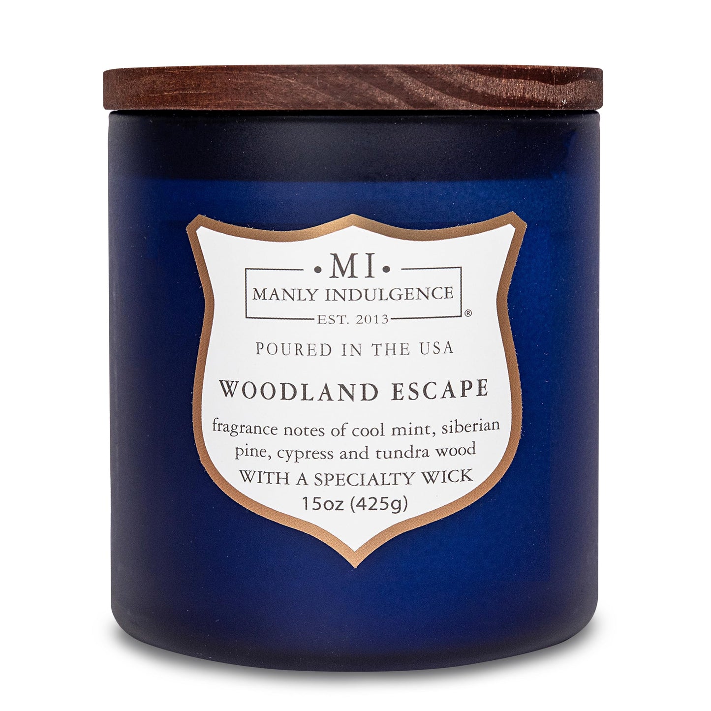 Manly Indulgence Woodland Escape Scented Candles for Men, 15 oz Wooden Wick, Premium Soy Blend Wax, 60H Burn, Candles for Home Scented - Made in The USA