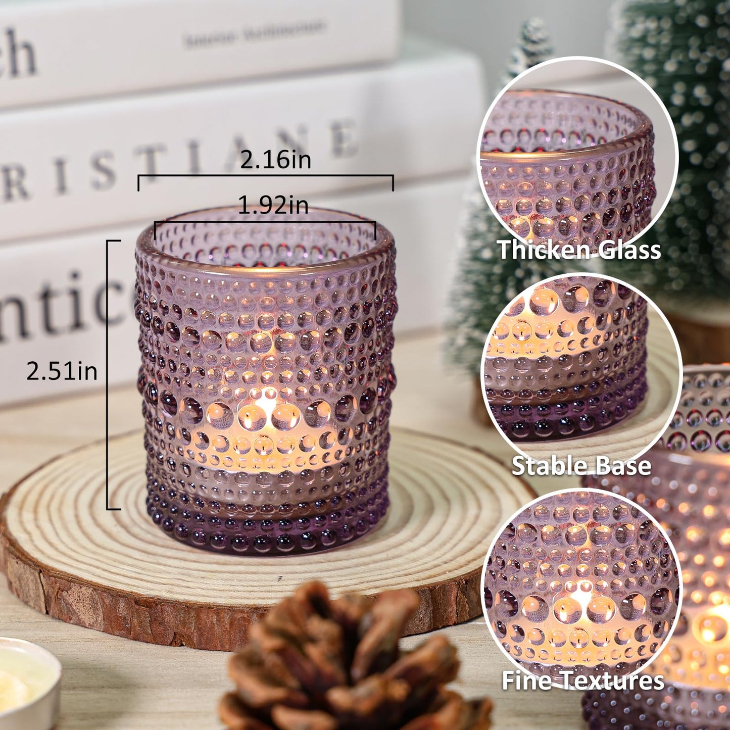 SUPMIND 24 Pcs Votive Candle Holders, Glass Holders Bulk for Table Centerpiece, Tea Lights Candle Holders for Wedding Shower, Party and Home Decor Purple
