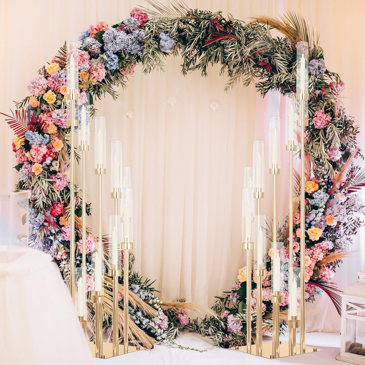 2 Sets 10Arm Gold Candelabra,Candle Holder with Clear Acrylic lampshades Fit Flameless or Wax,40'' High Large Floor Candelabra Centerpiece for Wedding Aisle Ceremony Reception Event Decoration