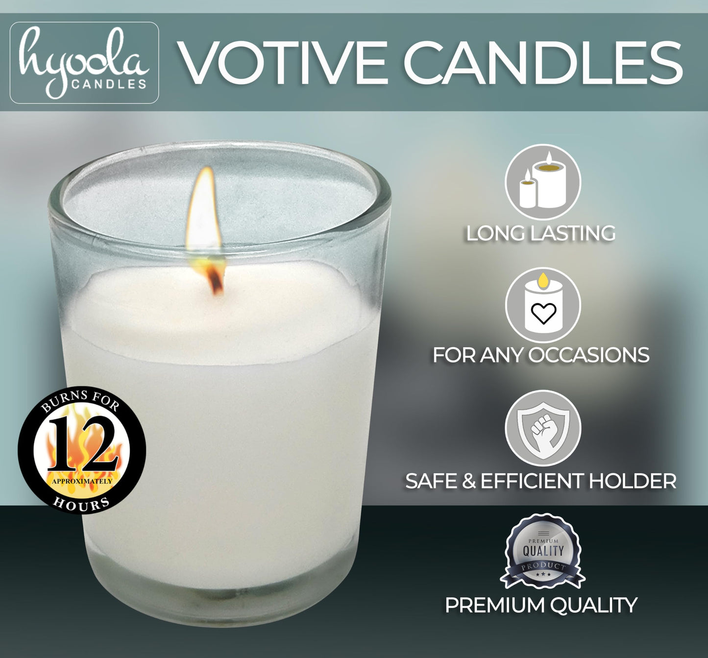 Hyoola White Votive Candles in Glass - Pack of 72 Votive Candle - 12 Hour Burn Time - Unscented Votive Candles - European Made Glass Votives