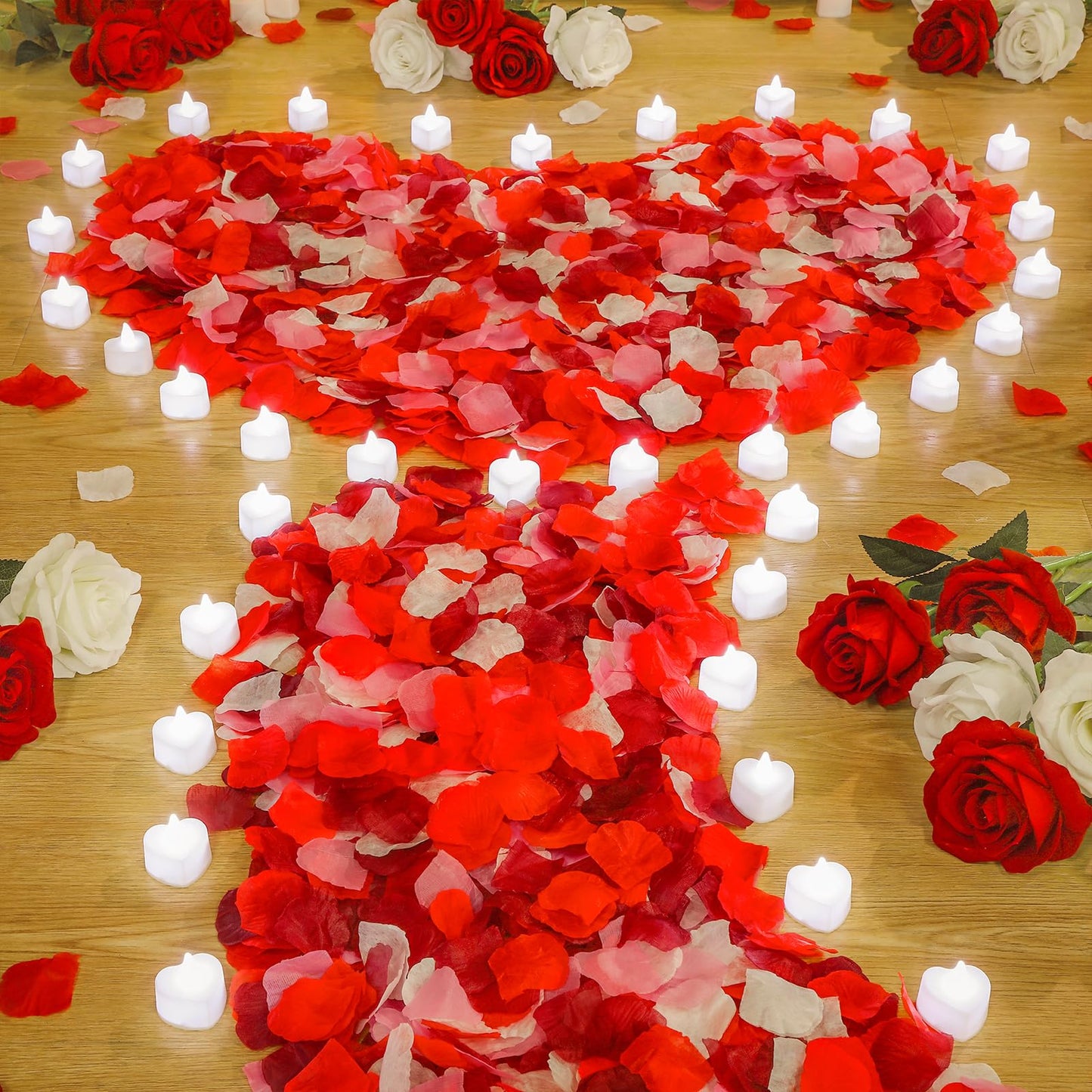 VIHOSE 4000 Pcs Artificial Rose Petals with 24 Pcs LED Tea Lights Candles