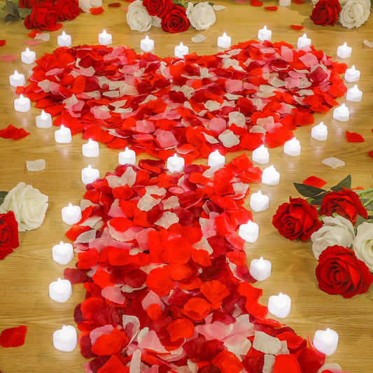 VIHOSE 4000 Pcs Artificial Rose Petals with 24 Pcs LED Tea Lights Candles