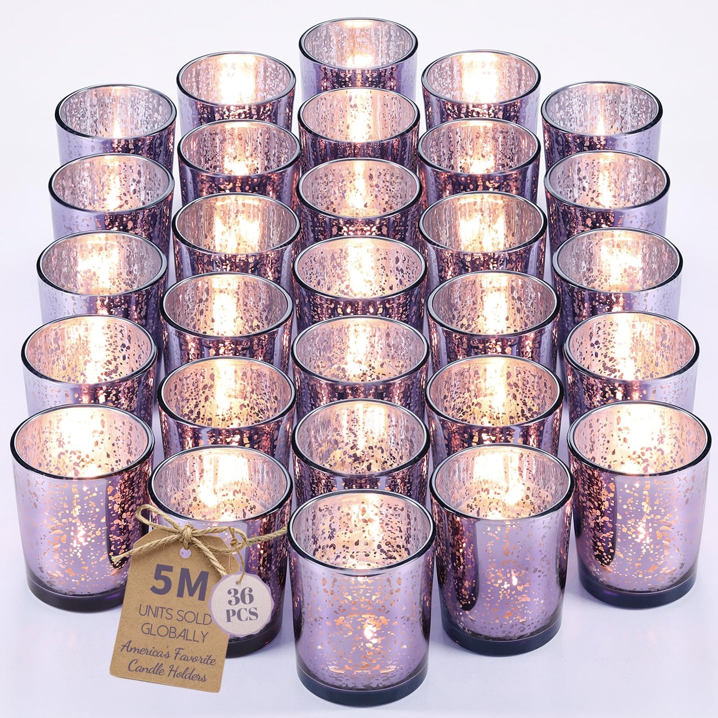 Letine 36pcs Purple Glass Candle Holder Bulk - Ideal Spring Summer Decor for Wedding Centerpiece Table，Valentine's Day