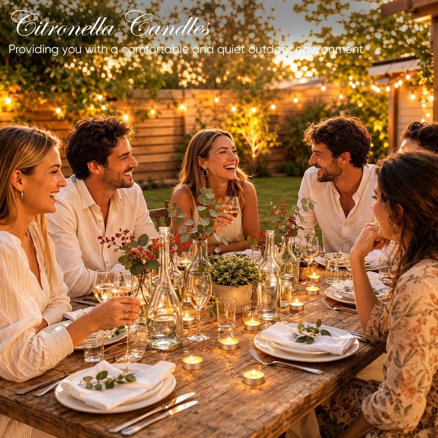 100 Pack Citronella Tealight Candles Bulk,Outdoor Intdoor Summer Scented Candles,Natural Soy Wax Citronella Tea Lights Candles for Patio,Yard,Garden,Pool,Porch,Parties,Weddings