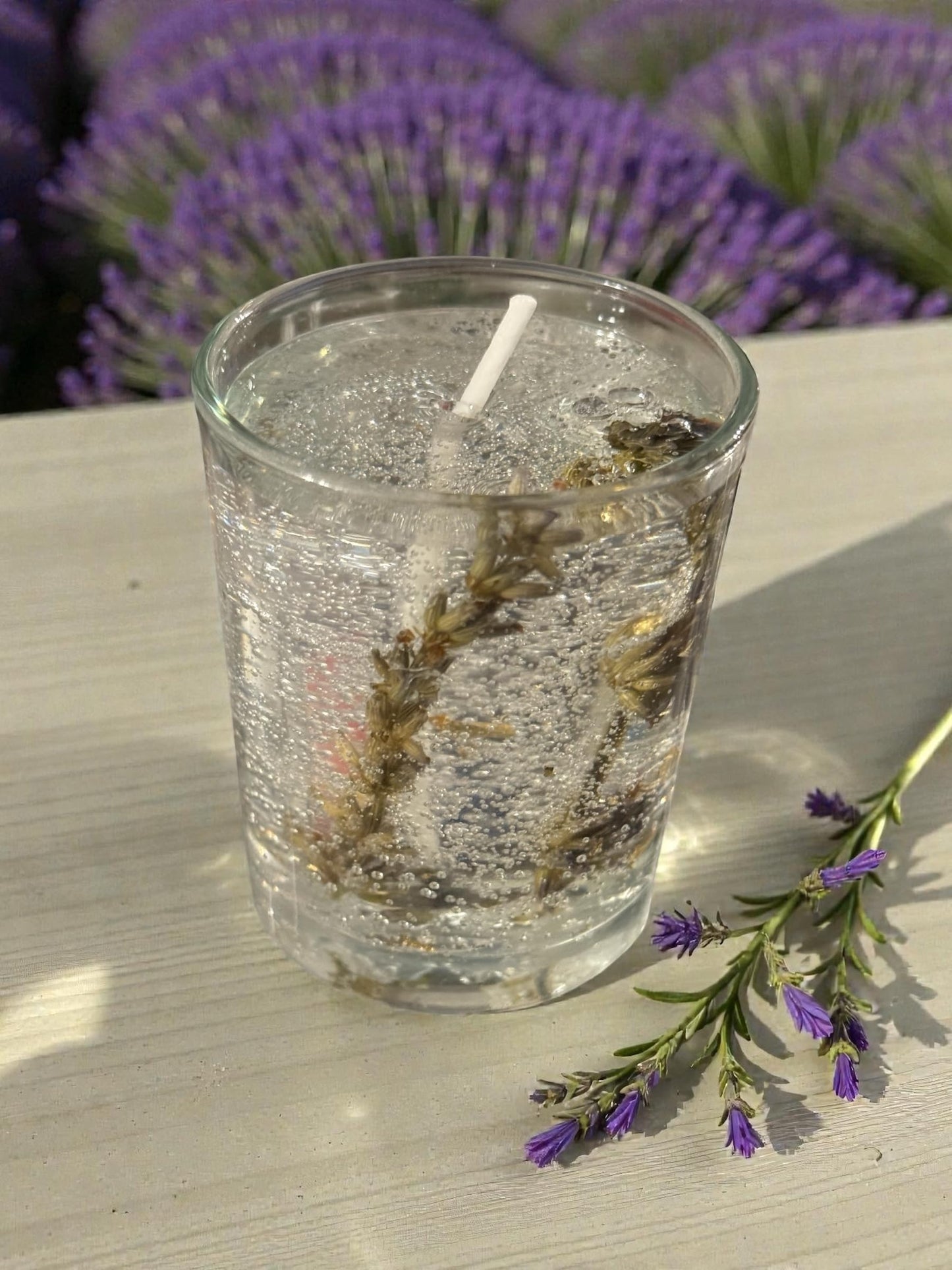 Romantic Times Scented Candle with Lavender, Clear Glass Container with Natural Botanicals, Cylindrical Shape, 2.75 x 2 Inches