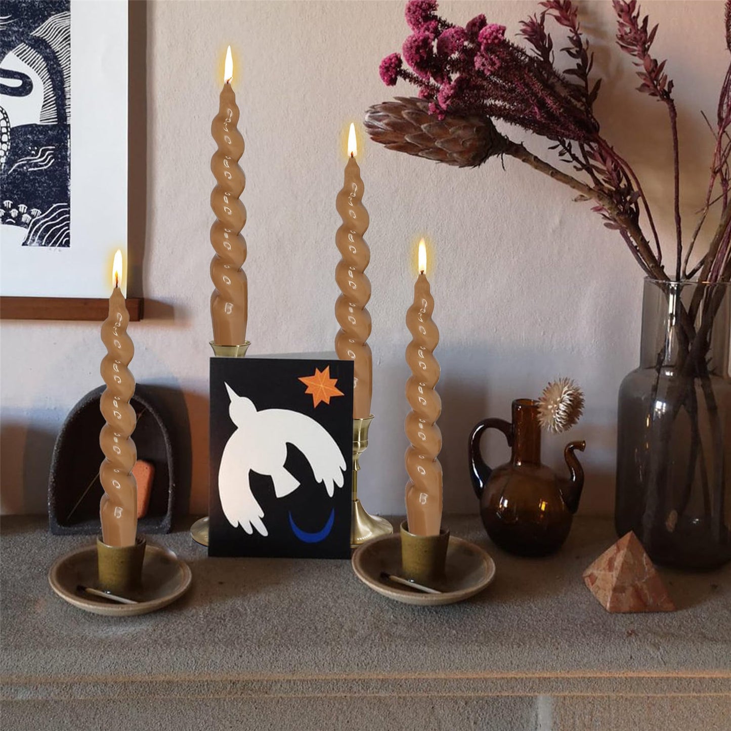 Gedengni Brown and White Taper Candle Brown Candlestick,8pcs Cute Candle Sticks Short Twisted Candlesticks Fancy Tapered Candles for Home Décor Weddings Holiday Women Gifts